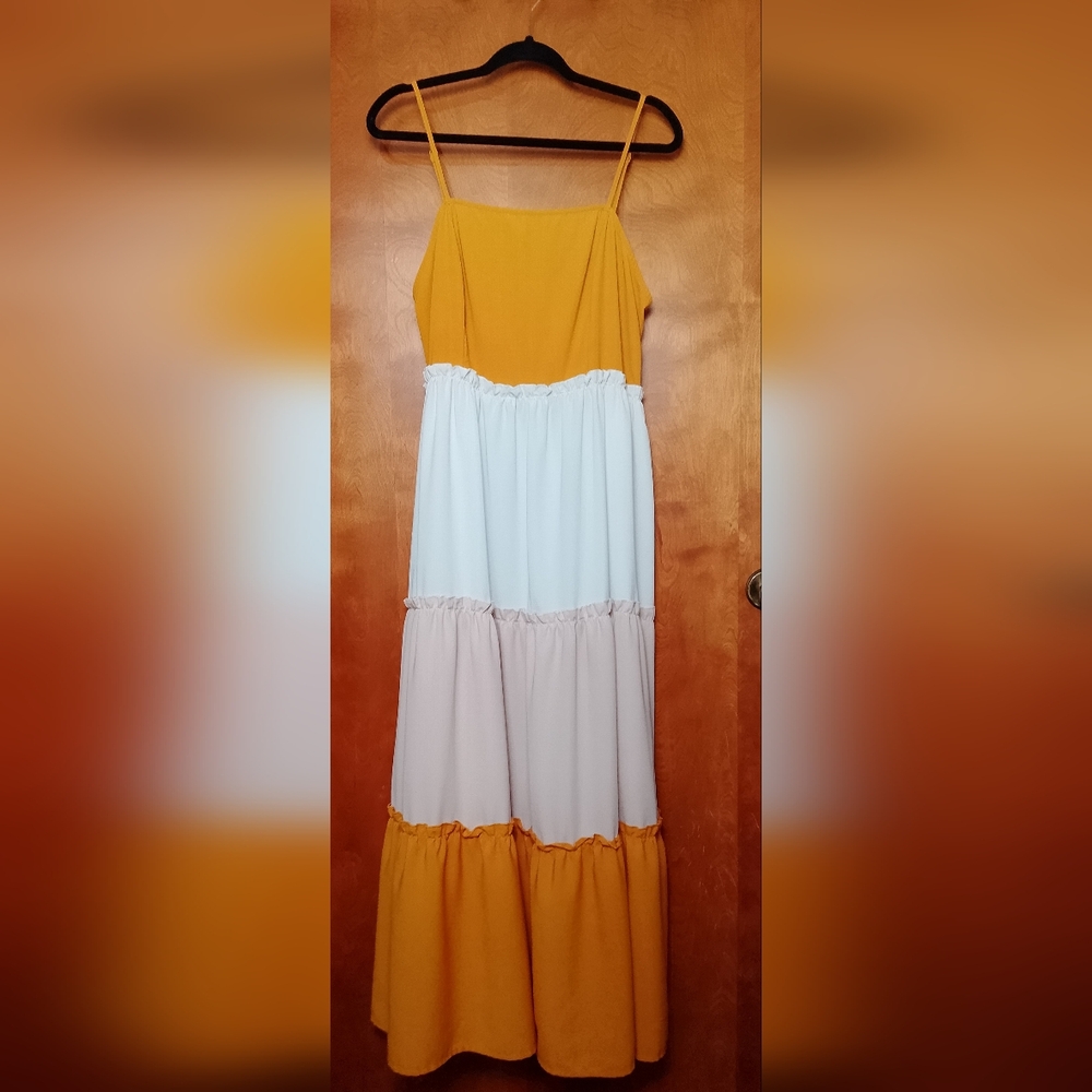 SHEIN Curve Maxi Dress in Mustard and Cream